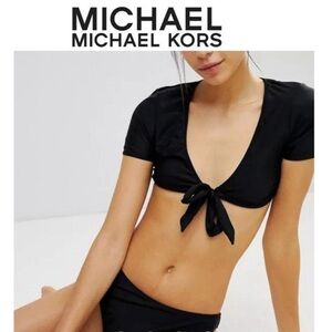 Michael Kors Bright Blue Tie Front Cap-Sleeve Bikini with Hipster bottoms